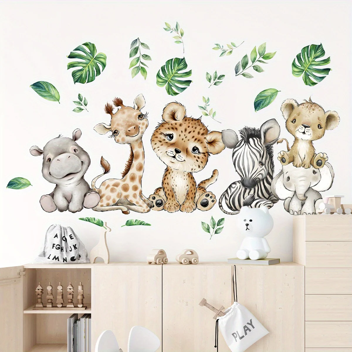 Baby Nursery Wall Stickers - 1PC Cartoon Cute Hippo Tiger Elephant
