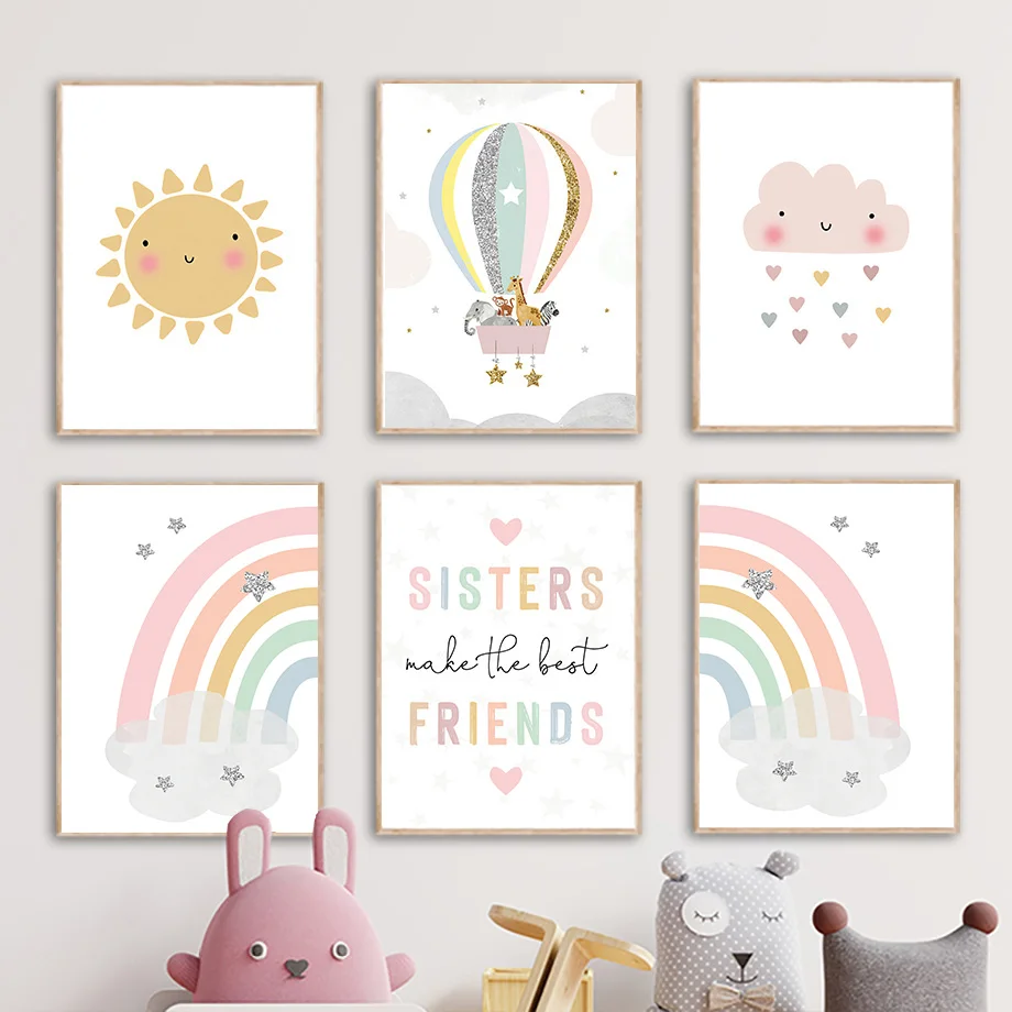 Baby Nursery Things - Giraffe Elephant Hot Balloon Sun Rainbow
