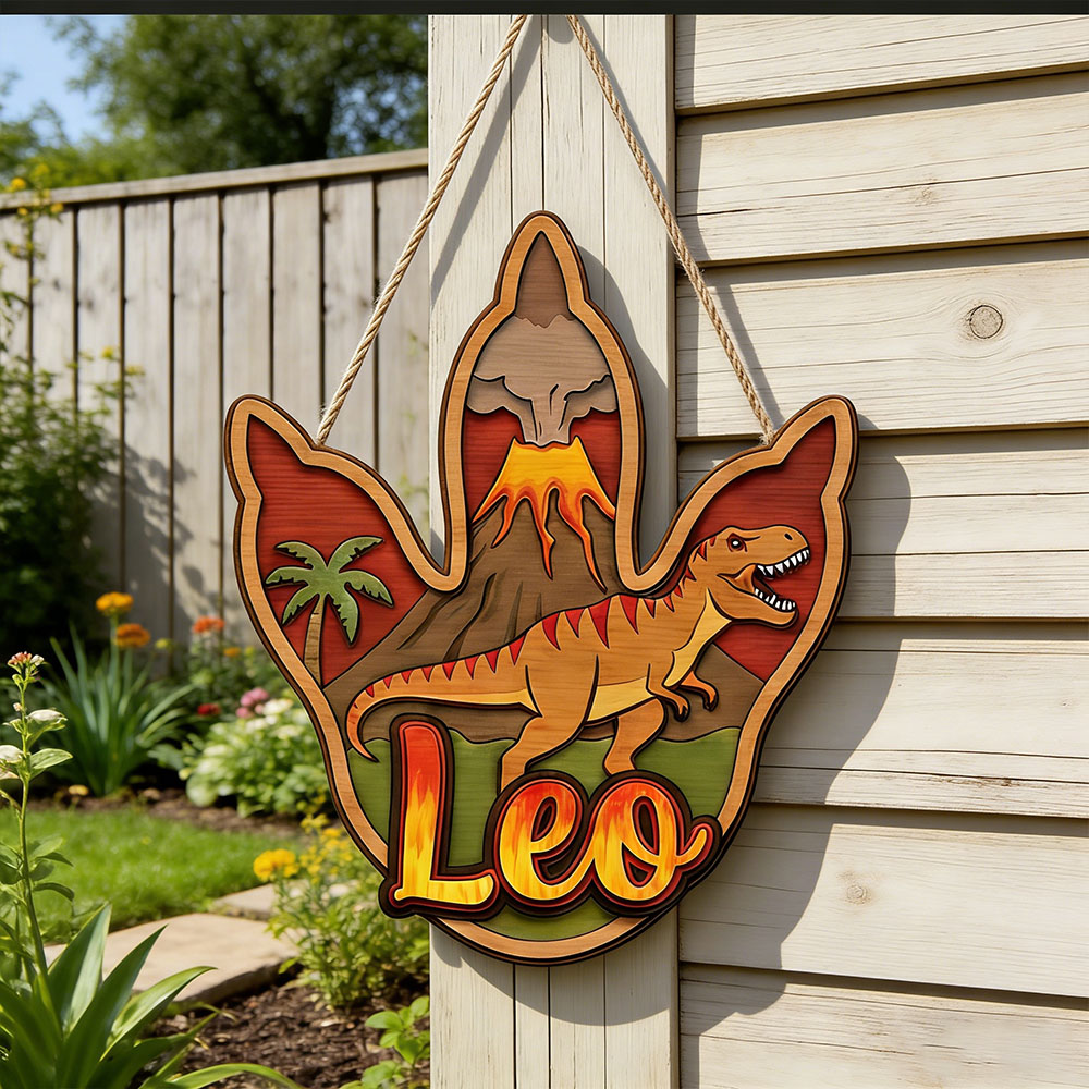 Baby Nursery Ornaments - Personalized 3D T-Rex Dinosaur Name Wooden