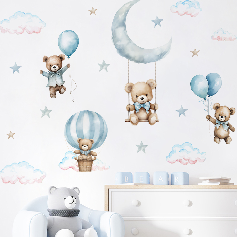 Baby Nursery Package - Watercolor Bear Hot Air Balloon Cloud