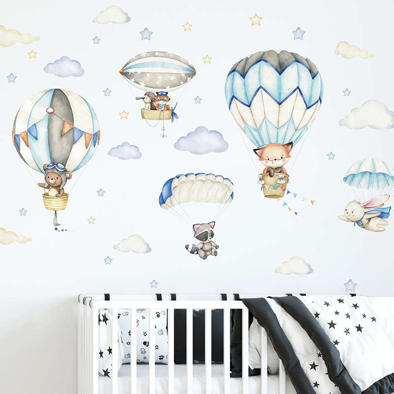 Baby Nursery Things - Cartoon Cute Animals Hot Air Balloon