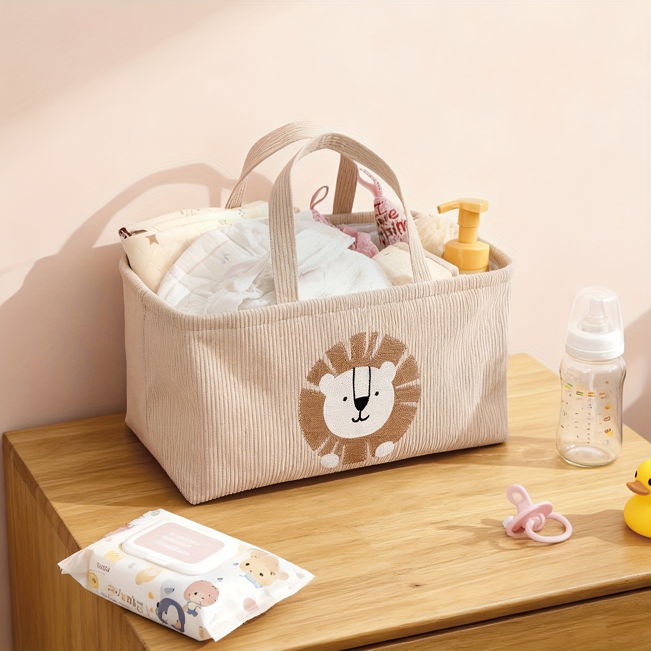 Baby Nursery Handles - Cute Lion Diaper Caddy Foldable Fabric