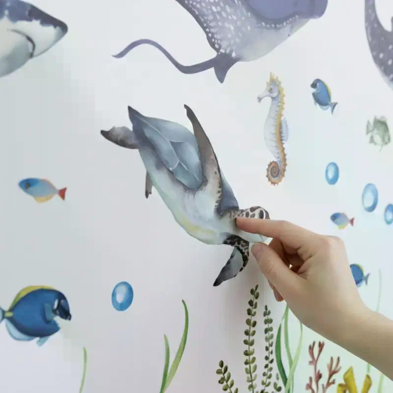 Baby Nursery Wall Stickers - Ocean Life Wall Decals Watercolor Sharks