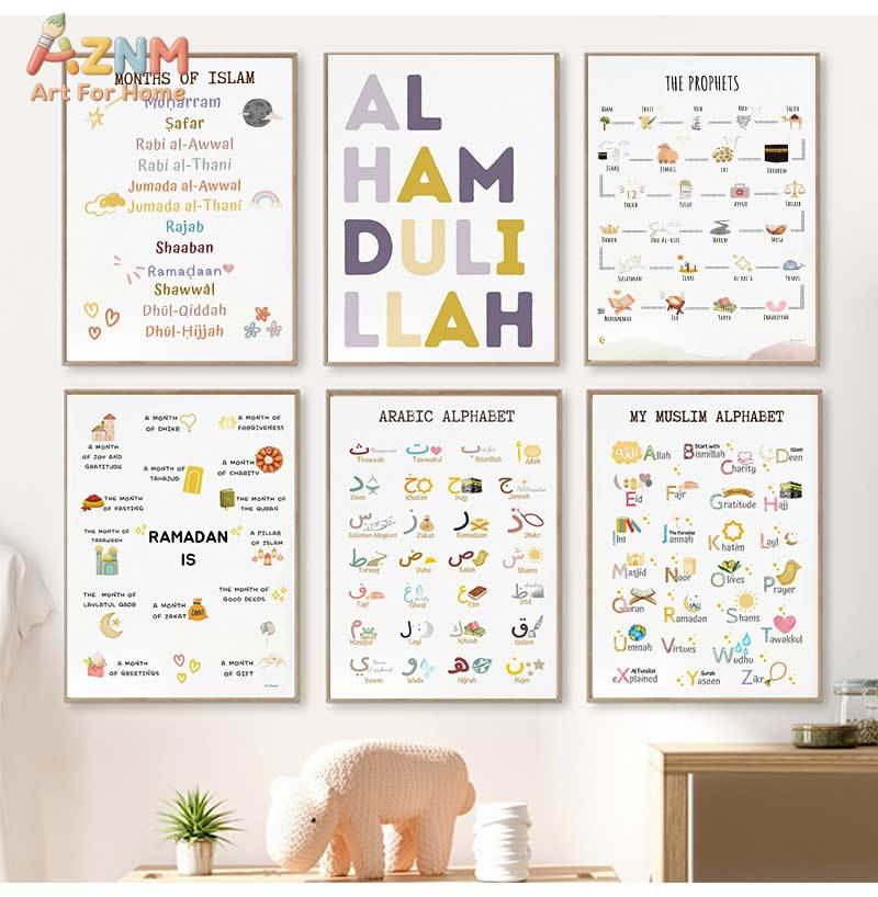 Baby Nursery Posters - Islam Muslim Prophets Arabic Alphabet Allah