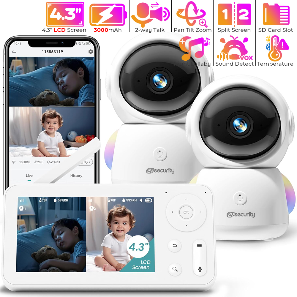 Baby Nursery Design - 2K Baby Monitor with 2 Cameras