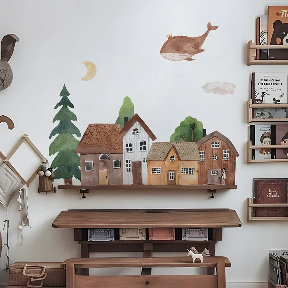 Baby Nursery Ornaments - Fabric Cartoon Forest Vintage Town Wall