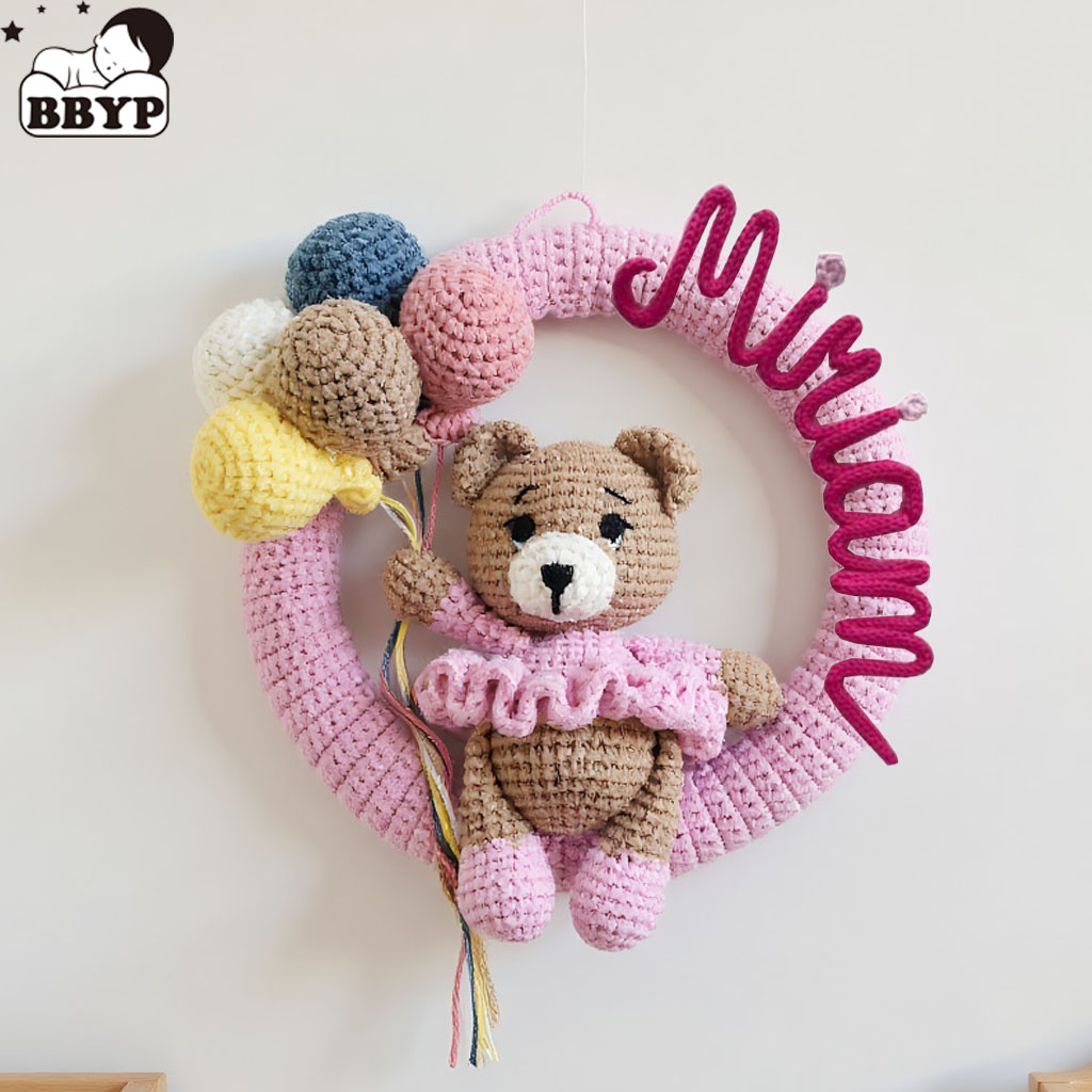 Baby Nursery Things - Personalized Crochet Name Wreath with Bear