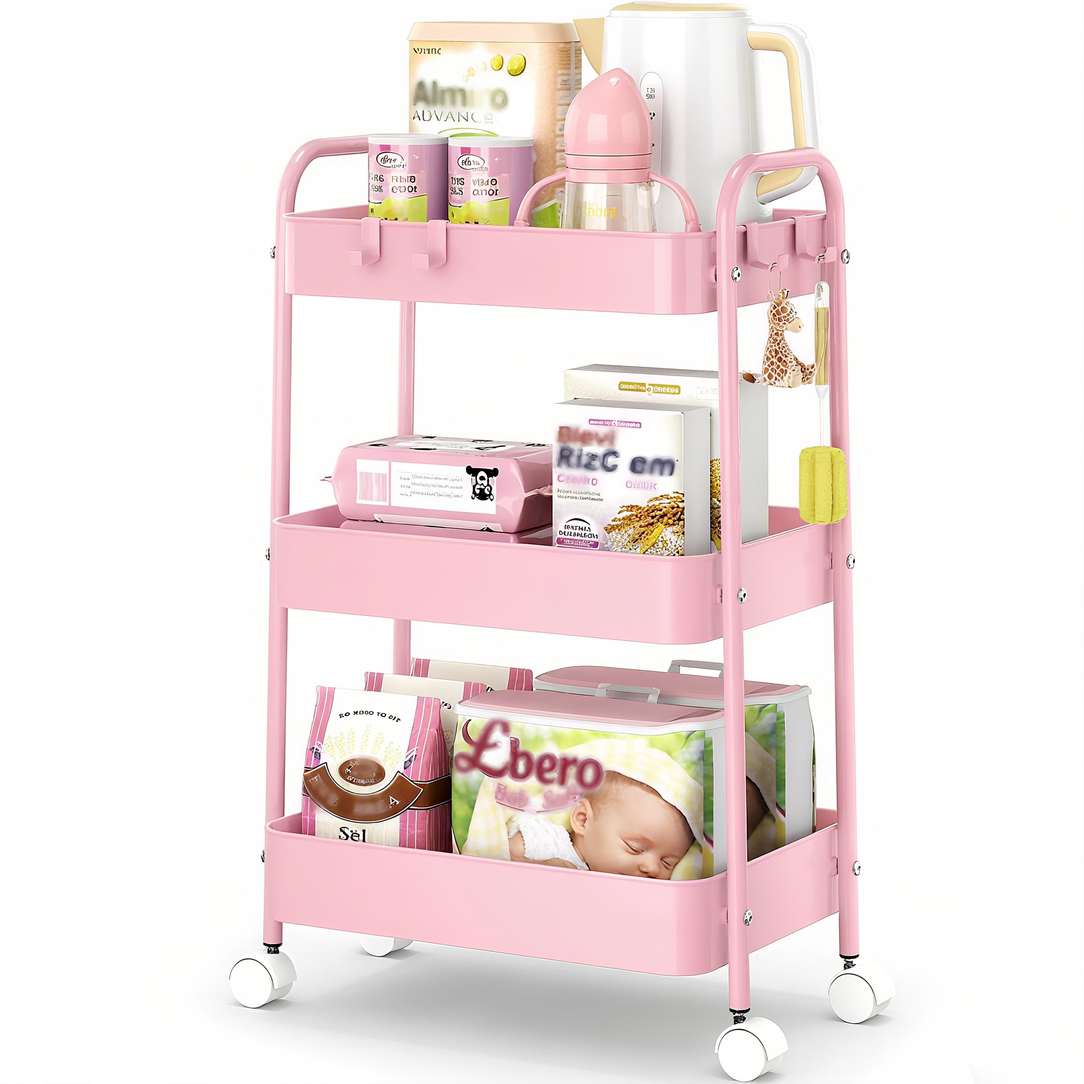 3 Tier Metal Rolling Cart With - огляд і ціна Baby Nursery Trolley