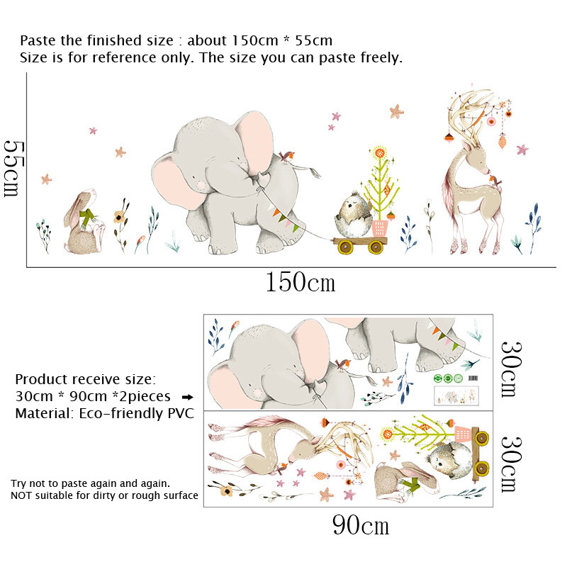 Happy Baby Elephant Bunny Wall - огляд і ціна Baby Nursery Mural Wallpaper