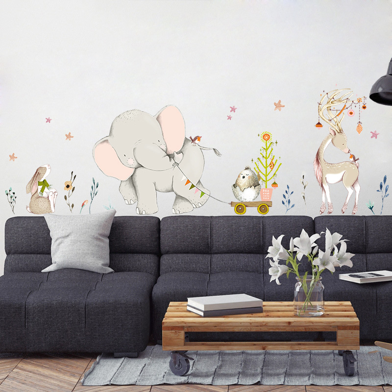 Happy Baby Elephant Bunny Wall - огляд і ціна Baby Nursery Mural Wallpaper