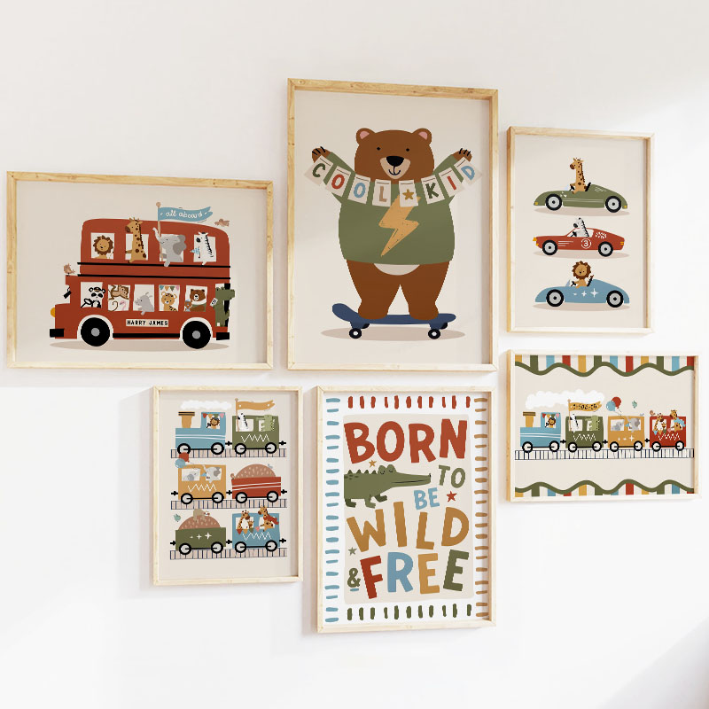 Funny Cartoon Animals Car Bus  - огляд і ціна Baby Nursery Posters