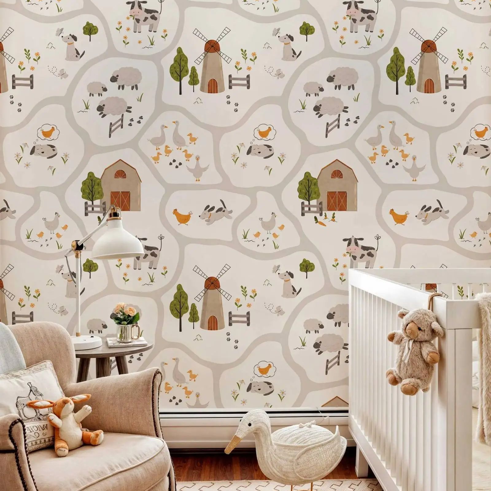 Cute Farm Animals Kids Wallpap - огляд і ціна Baby Nursery Water
