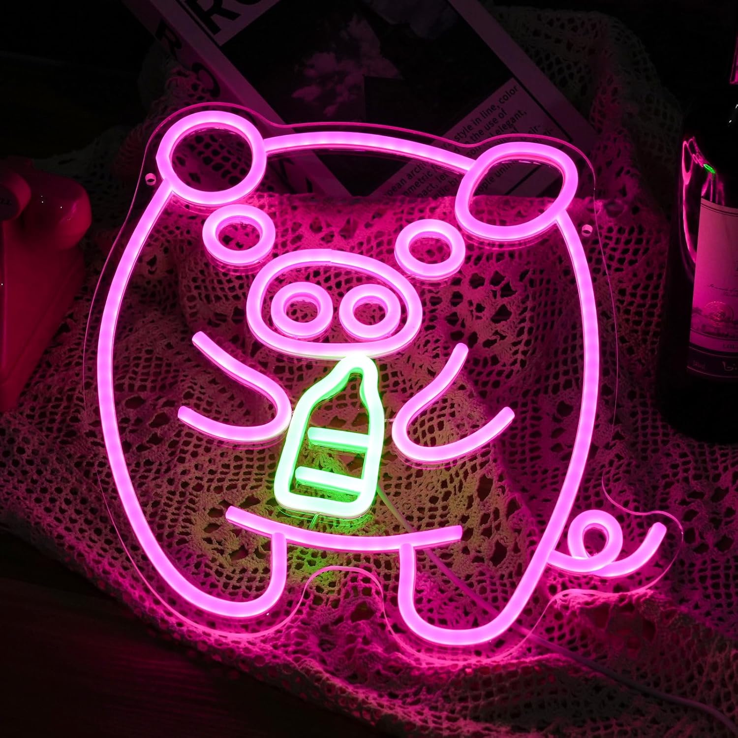 Baby Pig Milk Bottle Neon Sign - огляд і ціна Baby Nursery Wall Lights