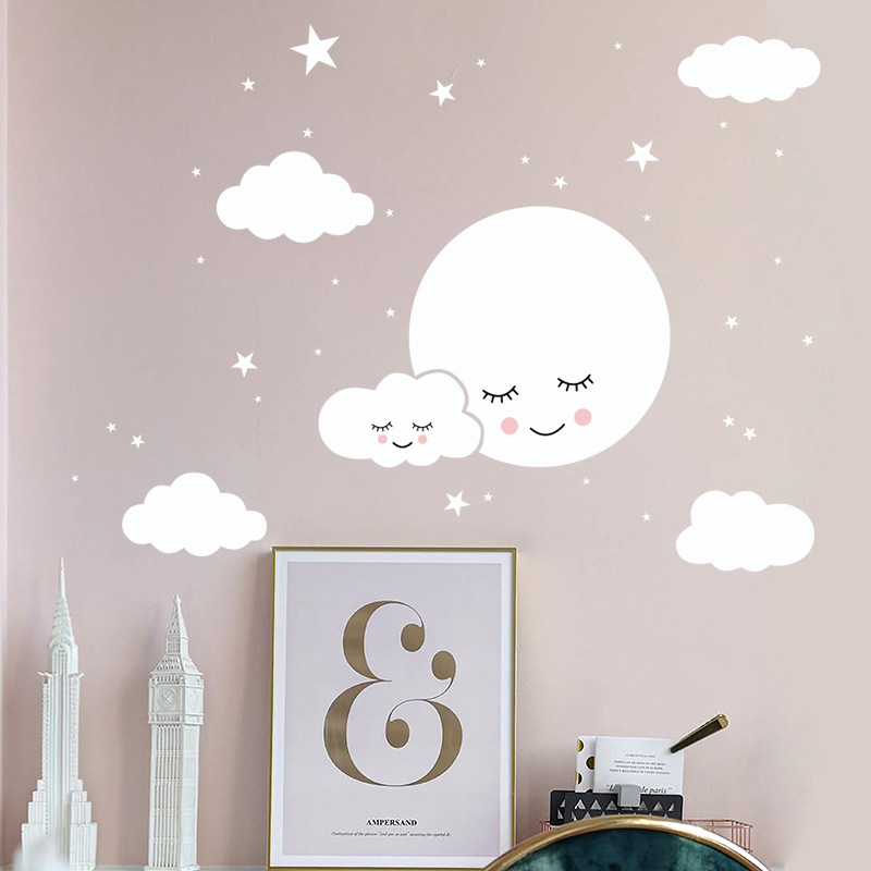 White Cartoon Smiling Cloud St - огляд і ціна Baby Nursery Mural Wallpaper