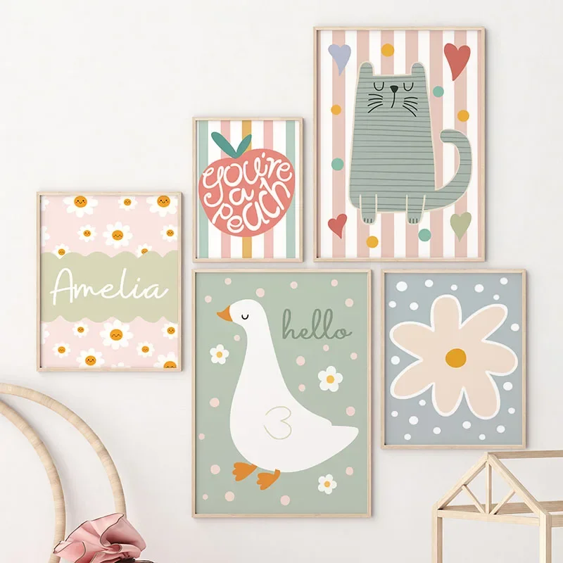 Cartoon Cat Duck Bird Apple Cu - огляд і ціна Baby Nursery Posters