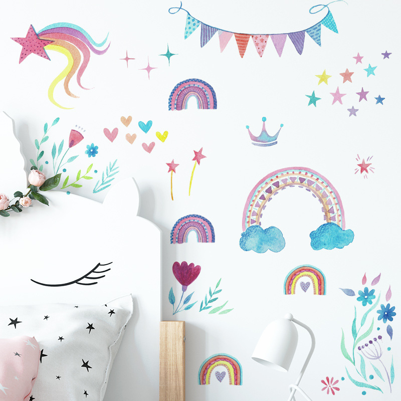 Cartoon Rainbow Stars Wall Sti - огляд і ціна Baby Nursery Mural Wallpaper