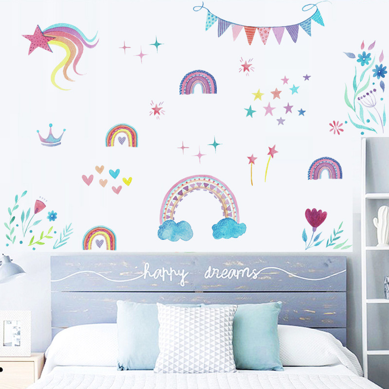 Cartoon Rainbow Stars Wall Sti - огляд і ціна Baby Nursery Mural Wallpaper