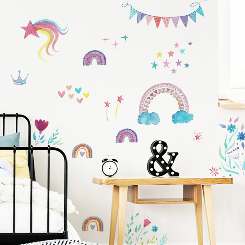 Cartoon Rainbow Stars Wall Sti - огляд і ціна Baby Nursery Mural Wallpaper