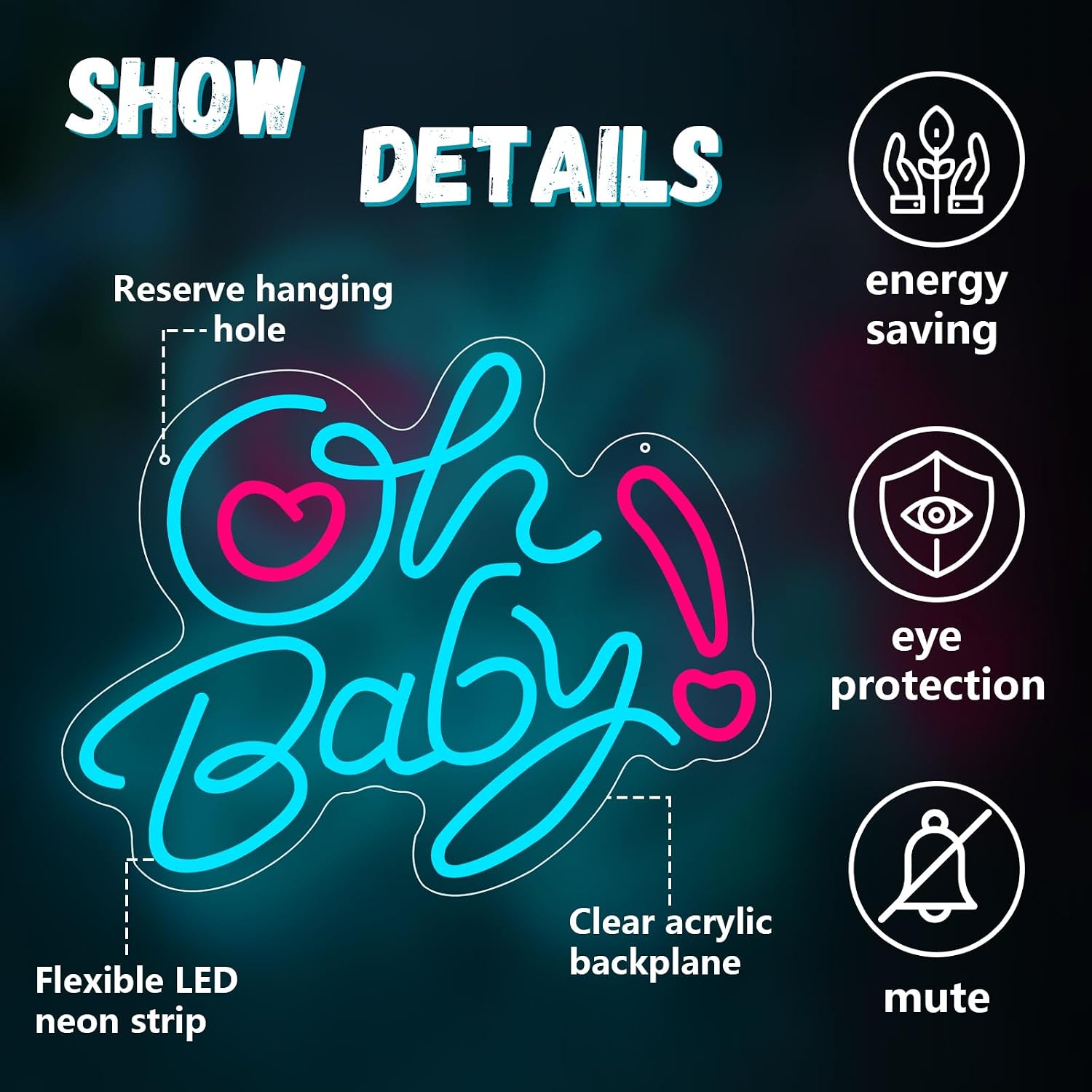 Oh Baby Heart LED Neon Sign US - огляд і ціна Baby Nursery Wall Lights