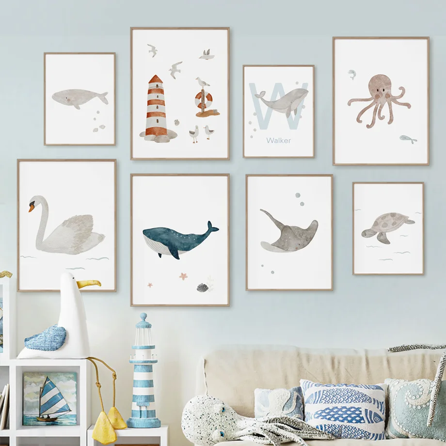 Name Whale Octopus Turtle Swan - огляд і ціна Baby Nursery Posters