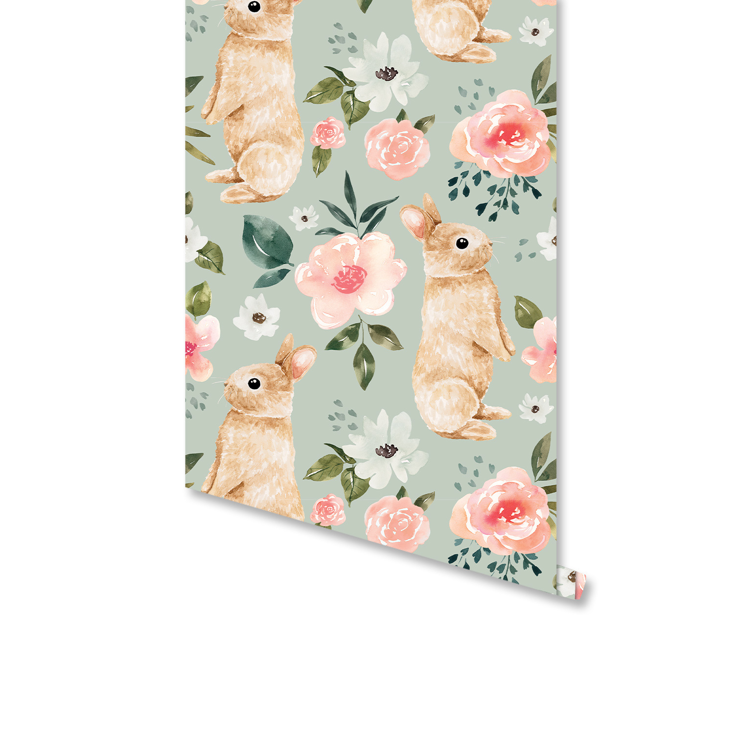 Sage Green Bunny Floral Wallpa - огляд і ціна Baby Nursery Water