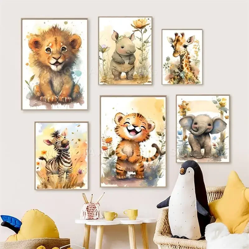 Watercolor Lion Giraffe Tiger  - огляд і ціна Baby Nursery Giraffe