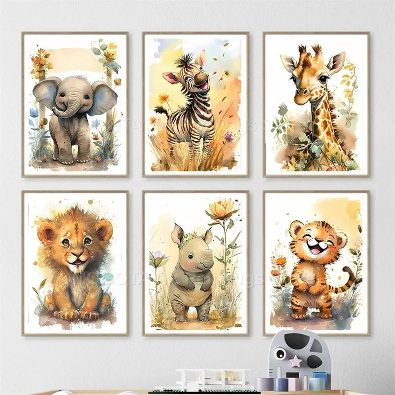 Watercolor Lion Giraffe Tiger  - огляд і ціна Baby Nursery Giraffe