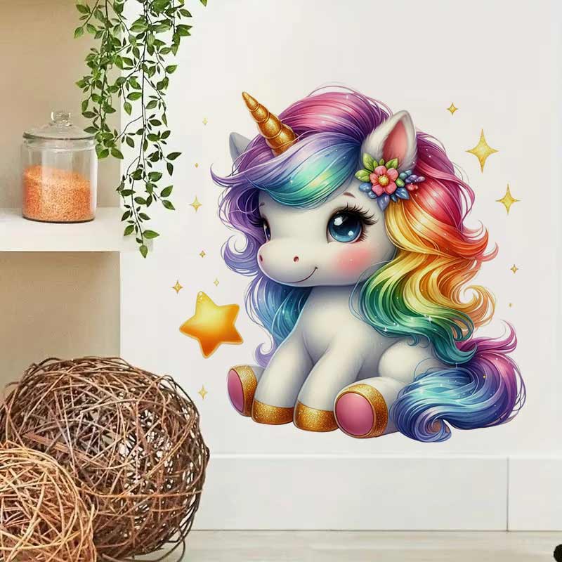 Cute Rainbow Unicorn Wall Stic - огляд і ціна Baby Nursery Mural Wallpaper