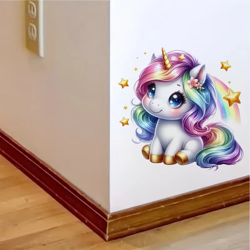 Cute Rainbow Unicorn Wall Stic - огляд і ціна Baby Nursery Mural Wallpaper