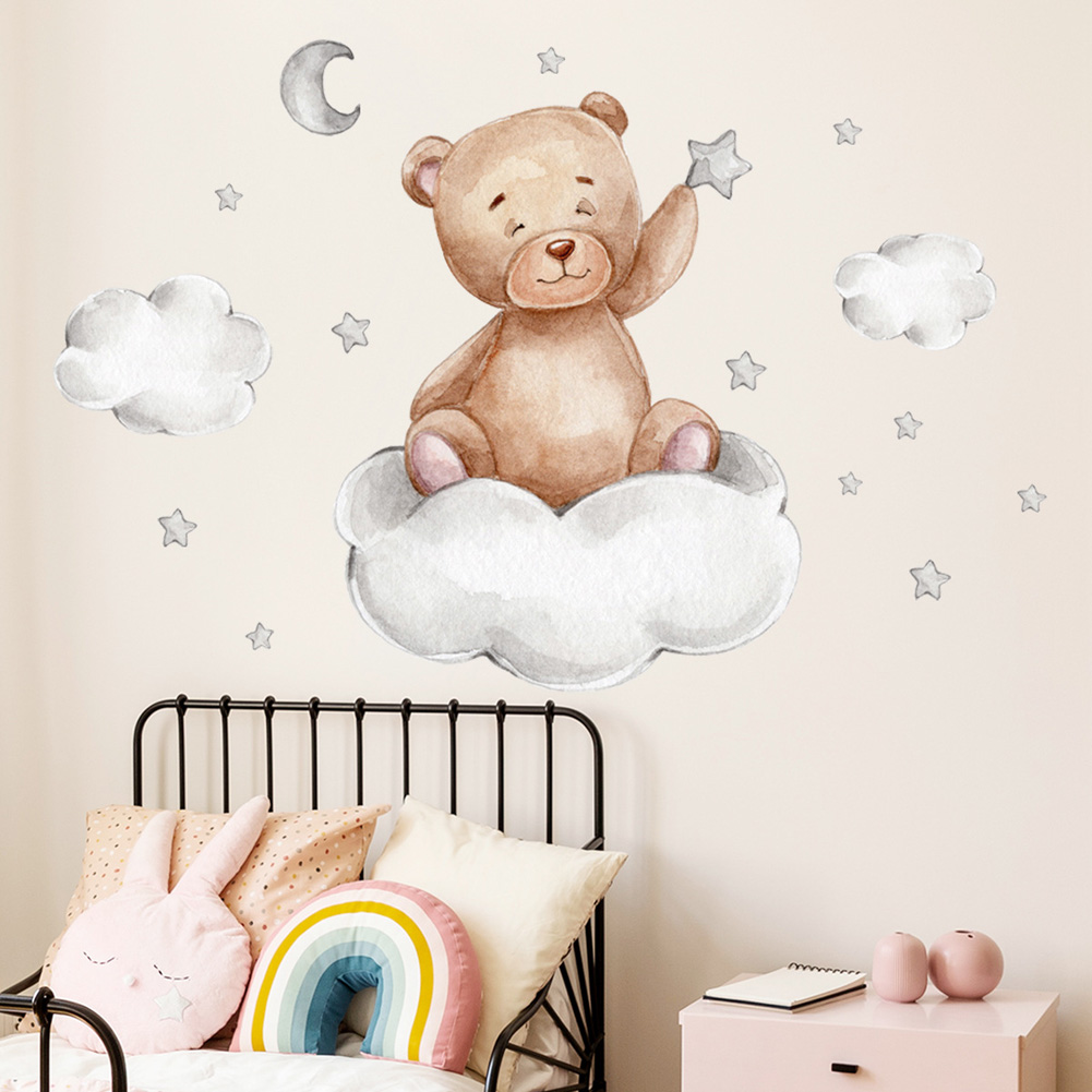 Bear Moon Clouds Stars Wall St - огляд і ціна Baby Nursery Mural Wallpaper