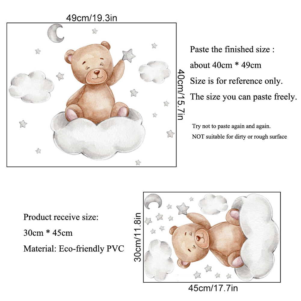 Bear Moon Clouds Stars Wall St - огляд і ціна Baby Nursery Mural Wallpaper