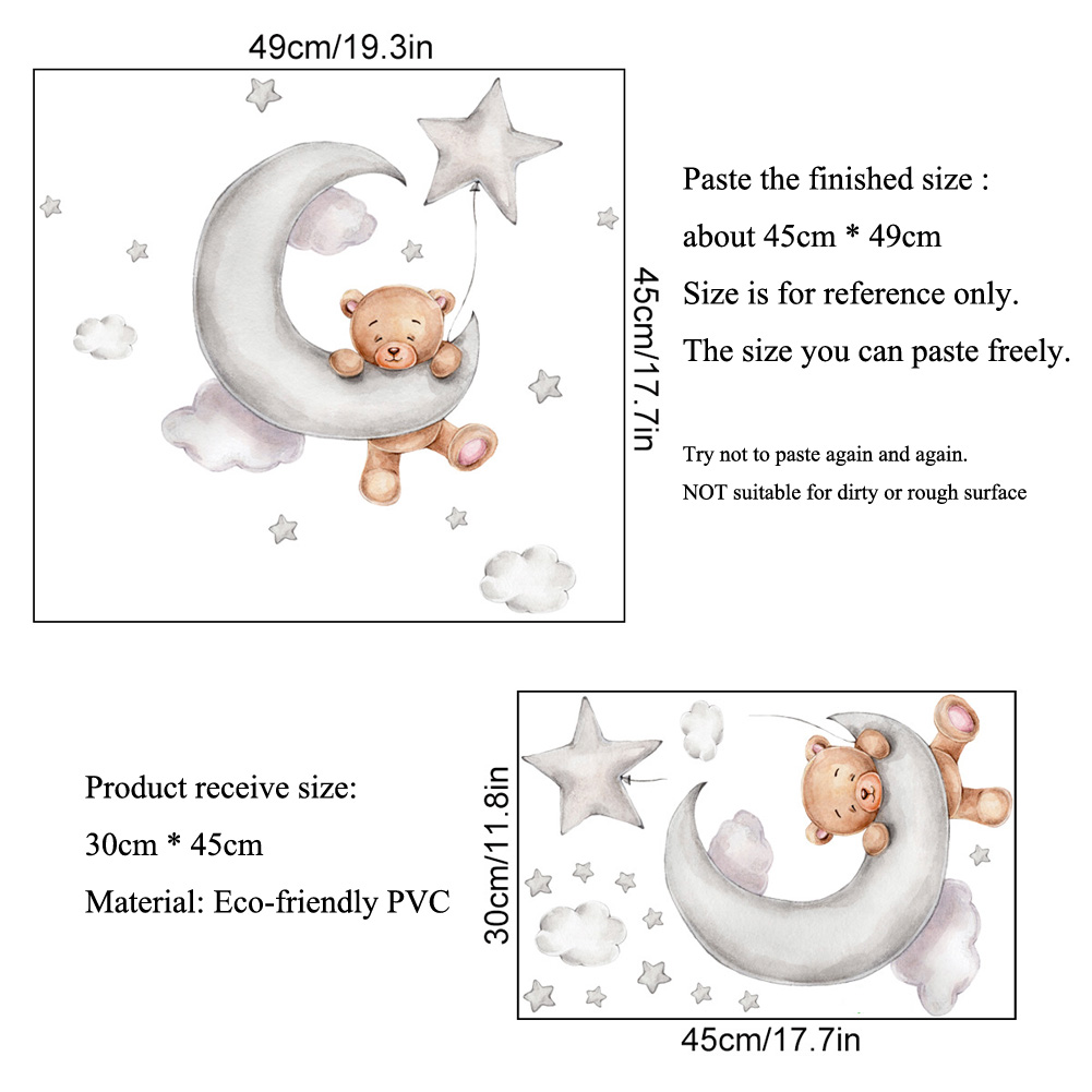 Bear Moon Clouds Stars Wall St - огляд і ціна Baby Nursery Mural Wallpaper