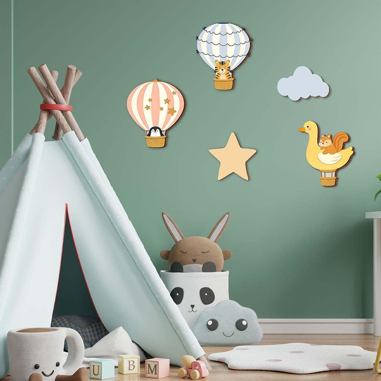 5Pcs Animal Hot Air Balloon Wo - огляд і ціна Baby Nursery Wall Stickers