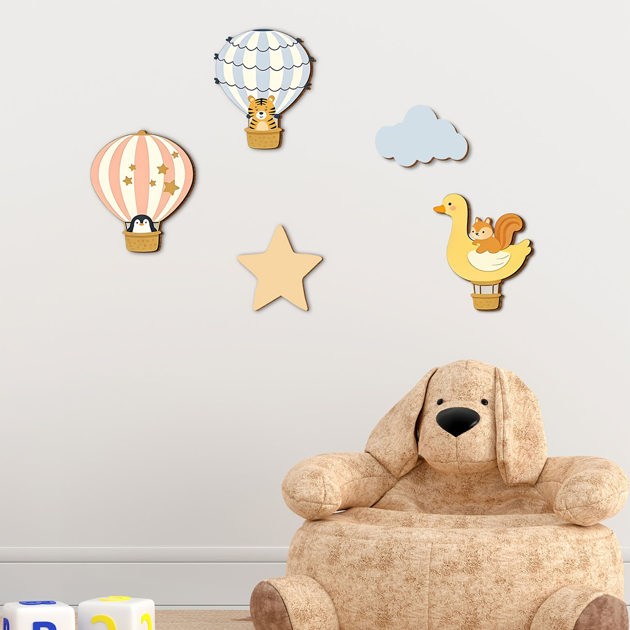 5Pcs Animal Hot Air Balloon Wo - огляд і ціна Baby Nursery Wall Stickers