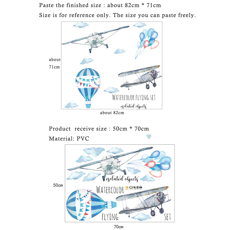Watercolor Airplane Hot Air Ba - огляд і ціна Baby Nursery Mural Wallpaper